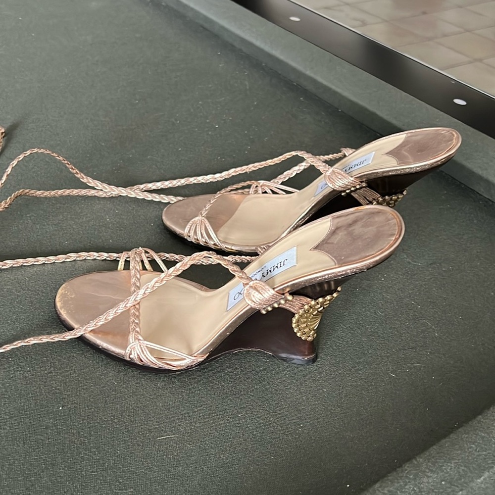 Jimmy Choo Rose Gold Braided Wedge